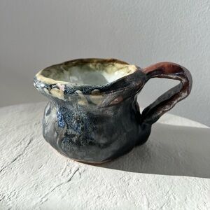 BRUTALIST HANDMADE STUDIO POTTERY MUG MID—CENTURY MODERN ORGANIC STYLE‎ BOHO